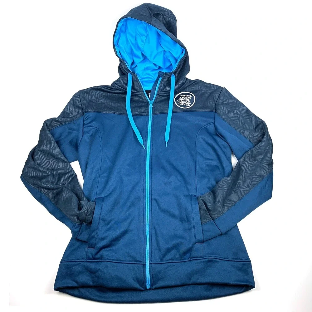 Hot Chocolate 15k/5k Jacket Hooded Full Zip Fleece Lined Mens L Teal Running Man